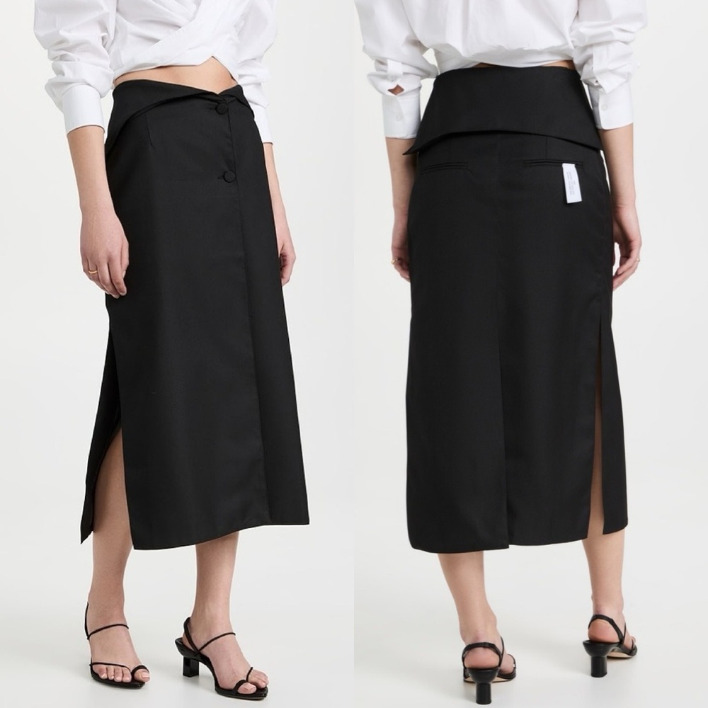 Like-new ROKH Black Flap Midi Skirt